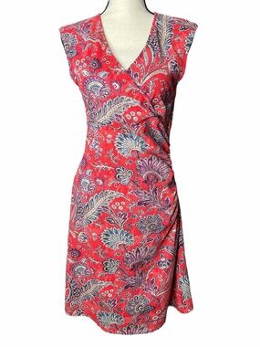 Ralph Lauren Coral Paisley Sleeveless Wrap-Style Midi Dress